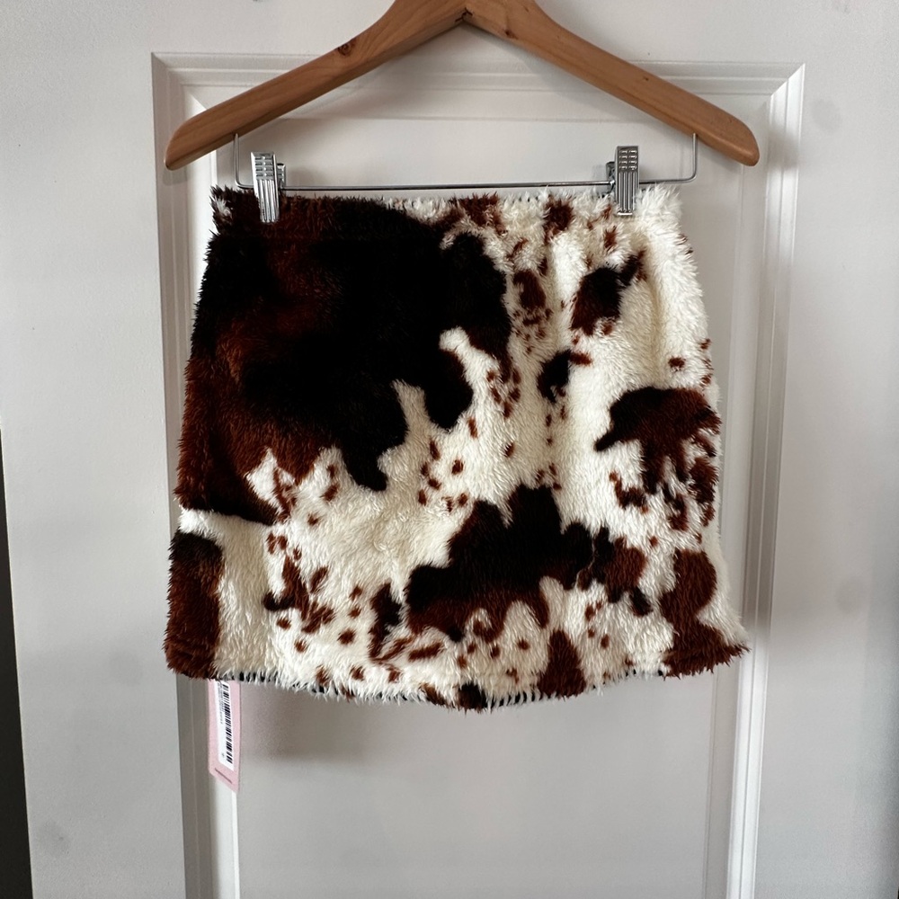Faux Fur Cow Print Mini Skirt